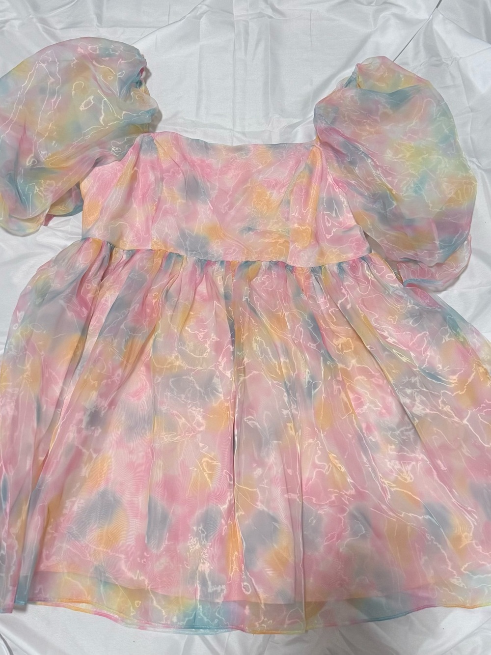 SHEIN Curve 2XL Pastel Rainbow Puff Sleeve Mini Dress